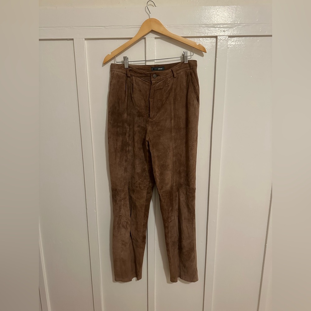 Liz Wear Claiborne Brown Vintage 90s 100% Suede Leather Pants size 12
